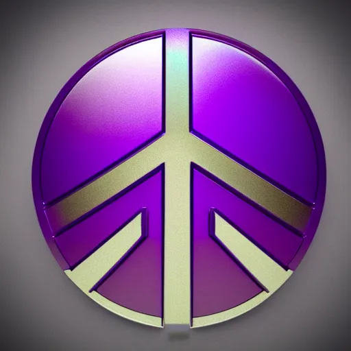 Prompt: the peace symbol, 3D render, metallic finish, purple background