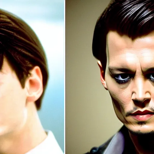 Image similar to Film Still of a Young Adult Johnny Depp playing Adult Tom Riddle in Harry Potter, Film Still, realistic, hyperrealistic, very realistic, very very realistic, highly detailed, very detailed, extremely detailed, detailed, detailed face, very detailed face, very detailed face, realism, HD Quality, 8k resolution, intricate details, body and head in frame, Real Life