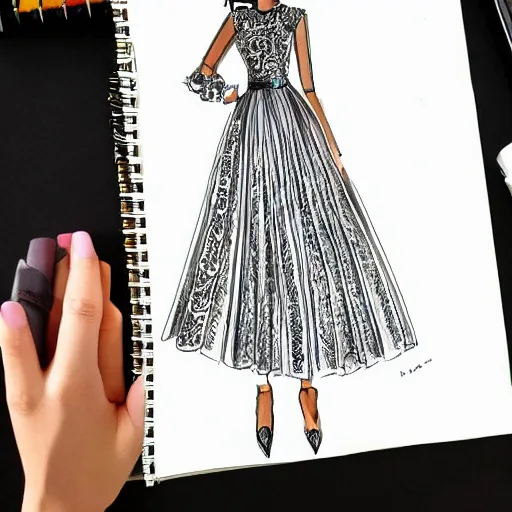 Image similar to sketch design of fashion dress, detailed, unique and stylish