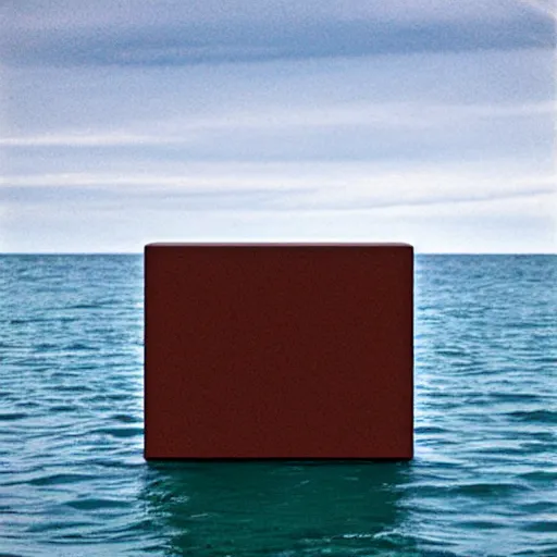 Image similar to a cube in the middle of the sea in the style of richard serra