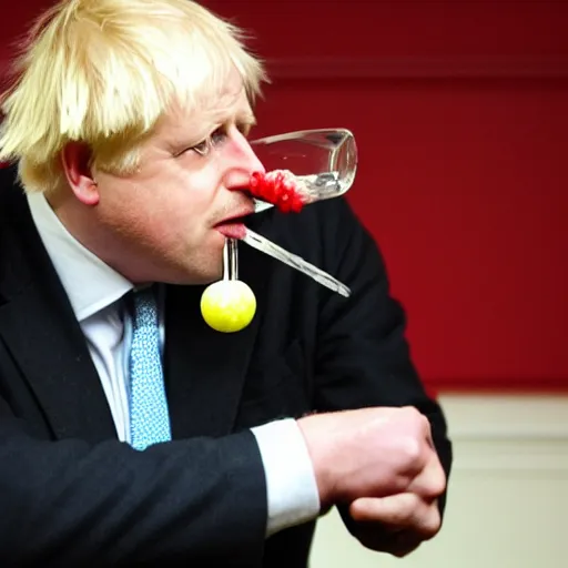 Prompt: Boris Johnson smoking meth out of a glass pipe