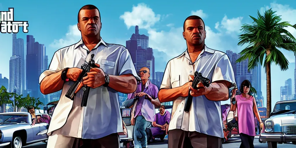Prompt: Screenshot of Grand Theft Auto VI, Vice City, Official gameplay reveal trailer