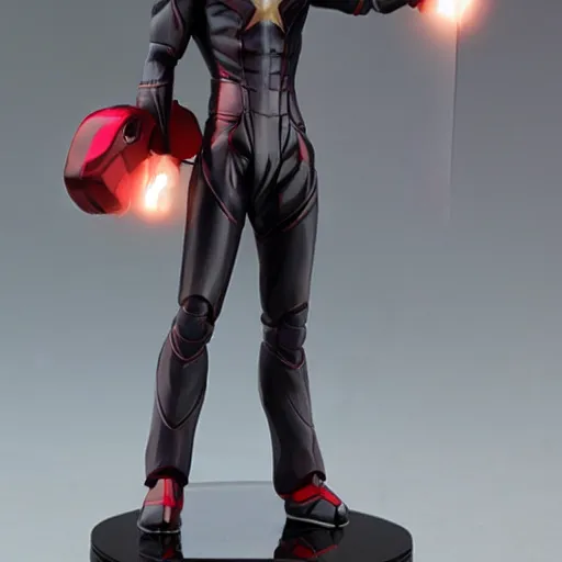 Prompt: robert downey junior as an anime statue, posable pvc figurine