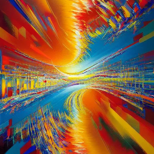 Image similar to abstract art representing momentum, oil painting by john berkey and gabriel dawe, masterwork