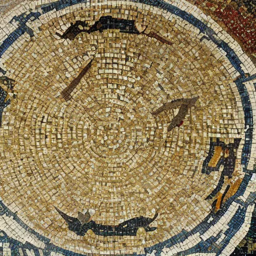 Prompt: the first landing on the moon, roman mosaic