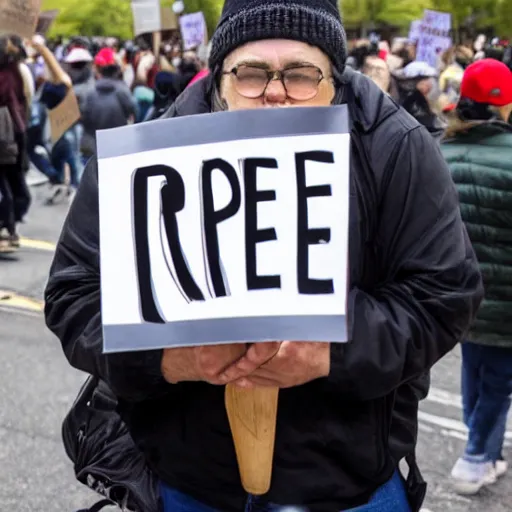 Image similar to protester holding a sign that says free hat