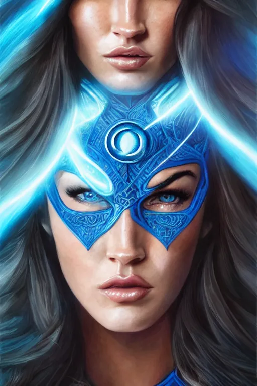 Image similar to majestic and regal portrait of megan fox female blue lantern, dc universe, perfect face, beautiful, intricate, epic, elegant, fantasy, highly detailed, digital painting, hard focus, beautiful volumetric lighting, epic light, ultra detailed, by leesha hannigan, ross tran, thierry doizon, kai carpenter, ignacio fernandez rios