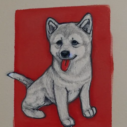 Prompt: sketch of a shiba inu, red crayon, bloo