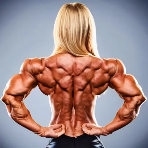 Image similar to female body builder with unrealistically big muscles in a bodybuilding pose