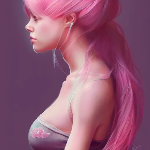 Image similar to full body portrait of teen girl, pink hair, gorgeous, amazing, elegant, intricate, highly detailed, digital painting, artstation, concept art, sharp focus, illustration, art by Ross tran