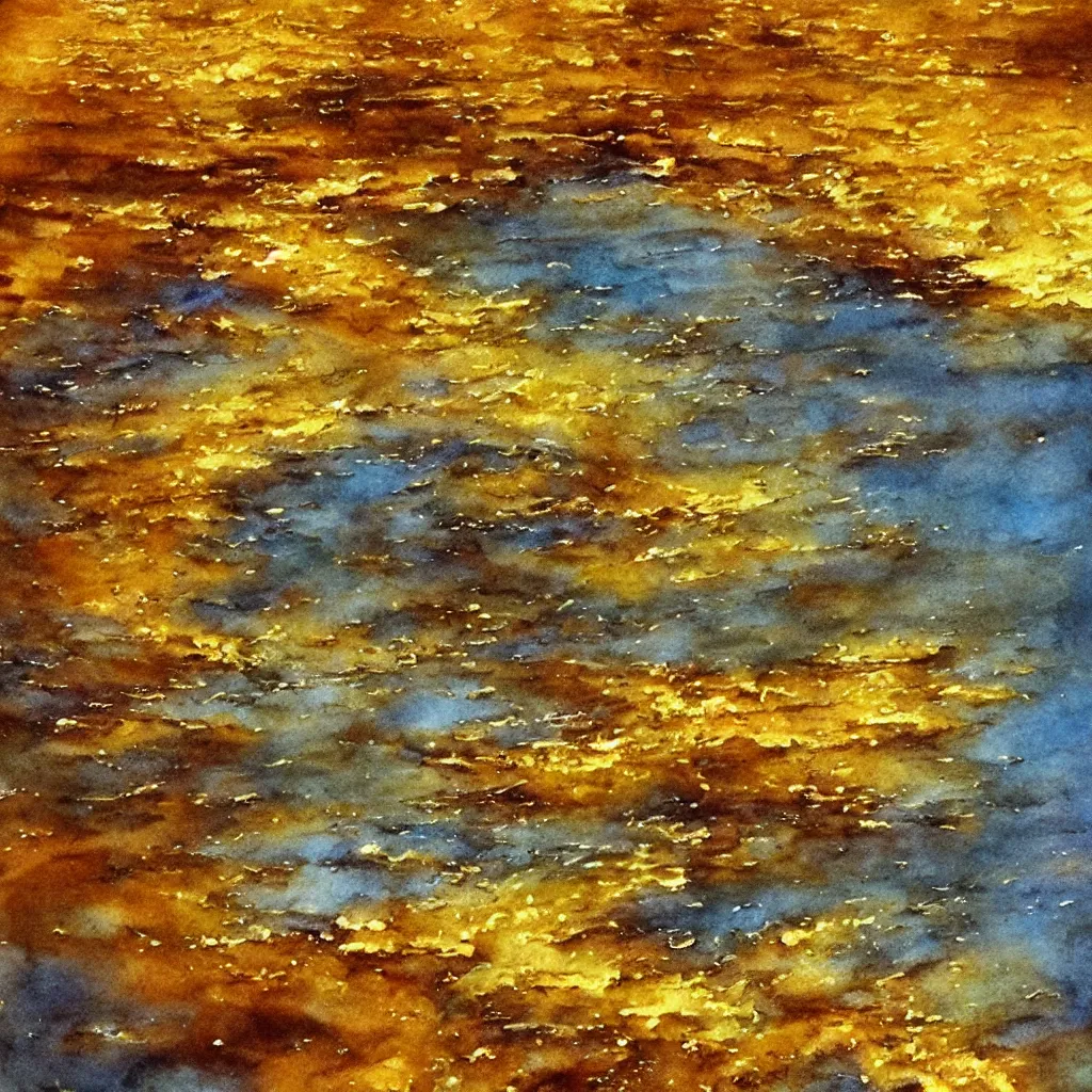 Prompt: gold molten lake, water paint, art station