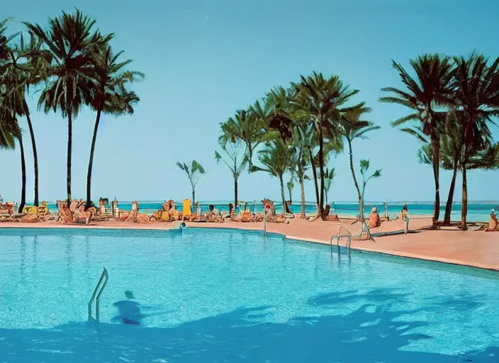 Prompt: pool at the beach. simplistic 6 0 s art