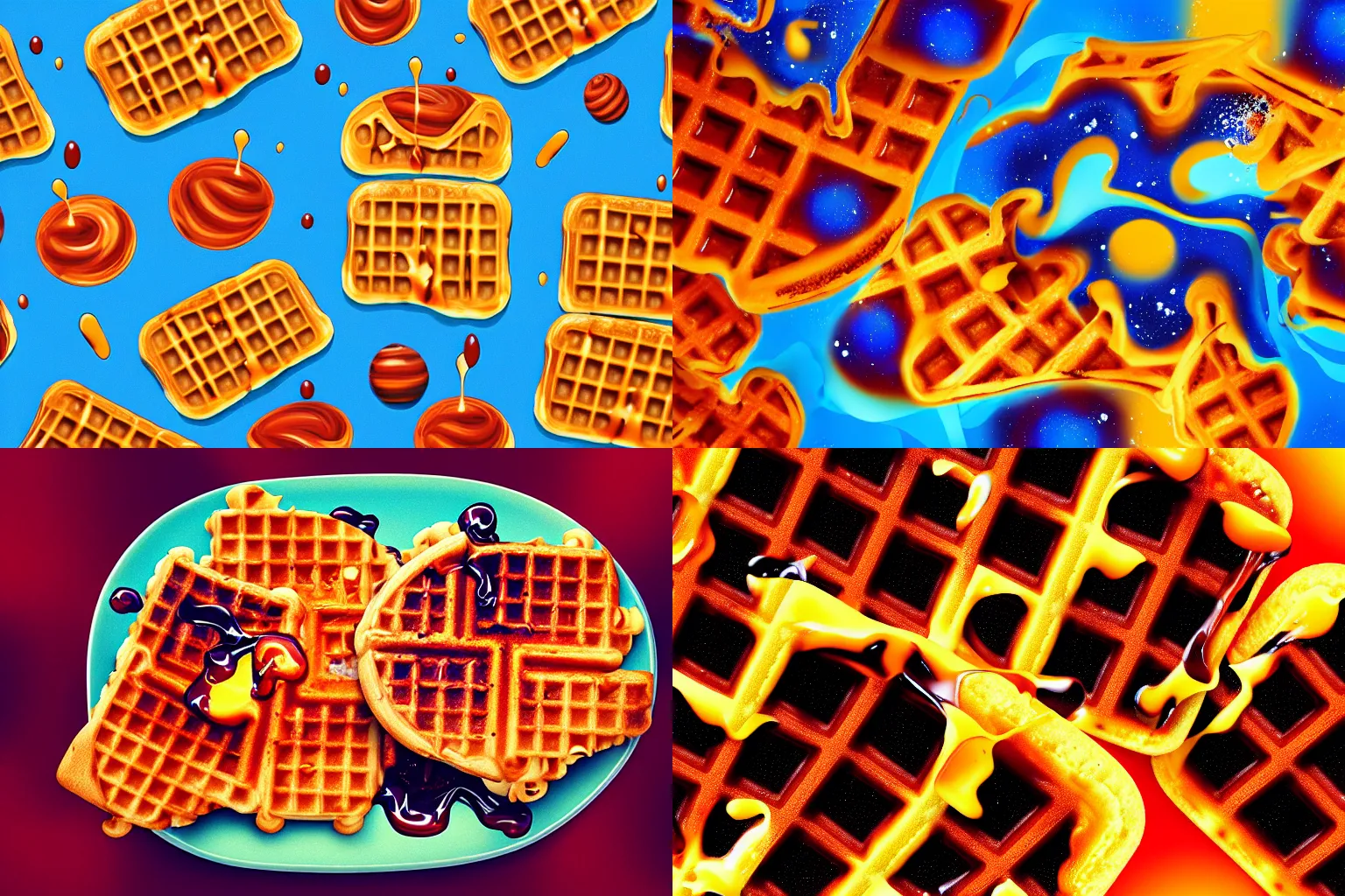 Prompt: abstract surreal melted waffles for breakfast in space