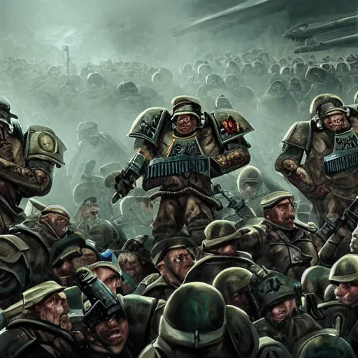 Image similar to Nazi soldiers afflicted by warhammer 40k chaos corruption, detailed, digital painting, artstation, complex background