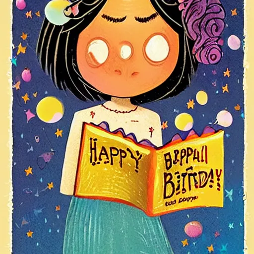 Image similar to happy birthday beautiful worrier girl, book cover by Neil Gaiman