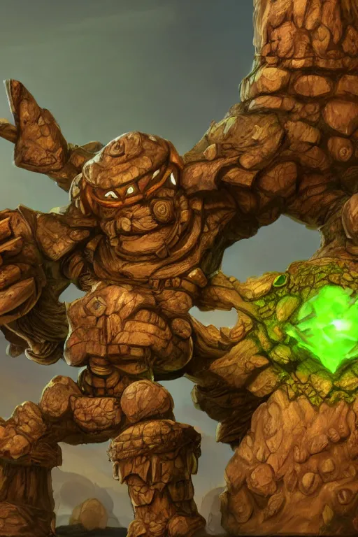 Image similar to zelda fantasy art giant golem troll wood rock greeble gemstone, global illumination ray tracing hdr fanart arstation by sung choi and eric pfeiffer and gabriel garza and casper konefal