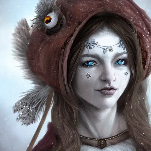 Prompt: auril, goddess of winter, owl faced crone, digital art, trending on artstation, portrait