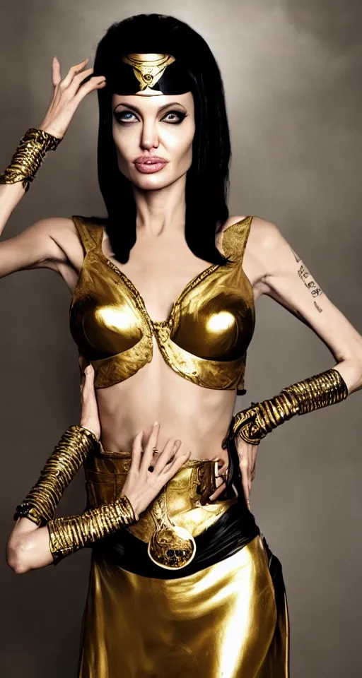 Image similar to angelina jolie in a cleopatra cosplay, studio professional photo