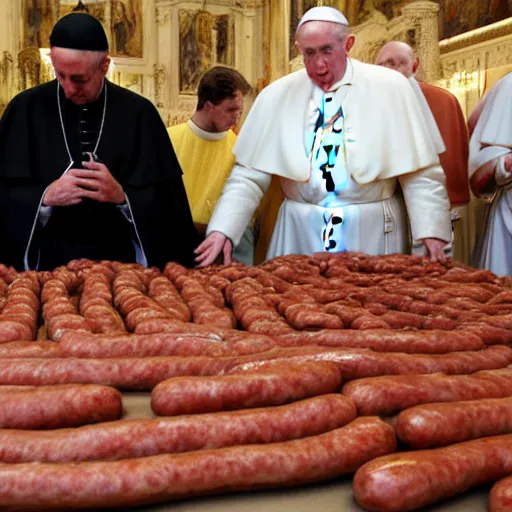 Image similar to photojournalism, the popes hand turn into sausages