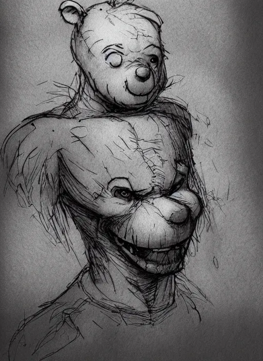 Prompt: portrait, Nightmare Winnie the Pooh, watercolor, dramatic lighting, cinematic, establishing shot, extremely high detail, foto realistic, cinematic lighting, pen and ink, intricate line drawings, by Yoshitaka Amano, Ruan Jia, Kentaro Miura, Artgerm, post processed, concept art, artstation, matte painting, style by eddie mendoza, raphael lacoste, alex ross