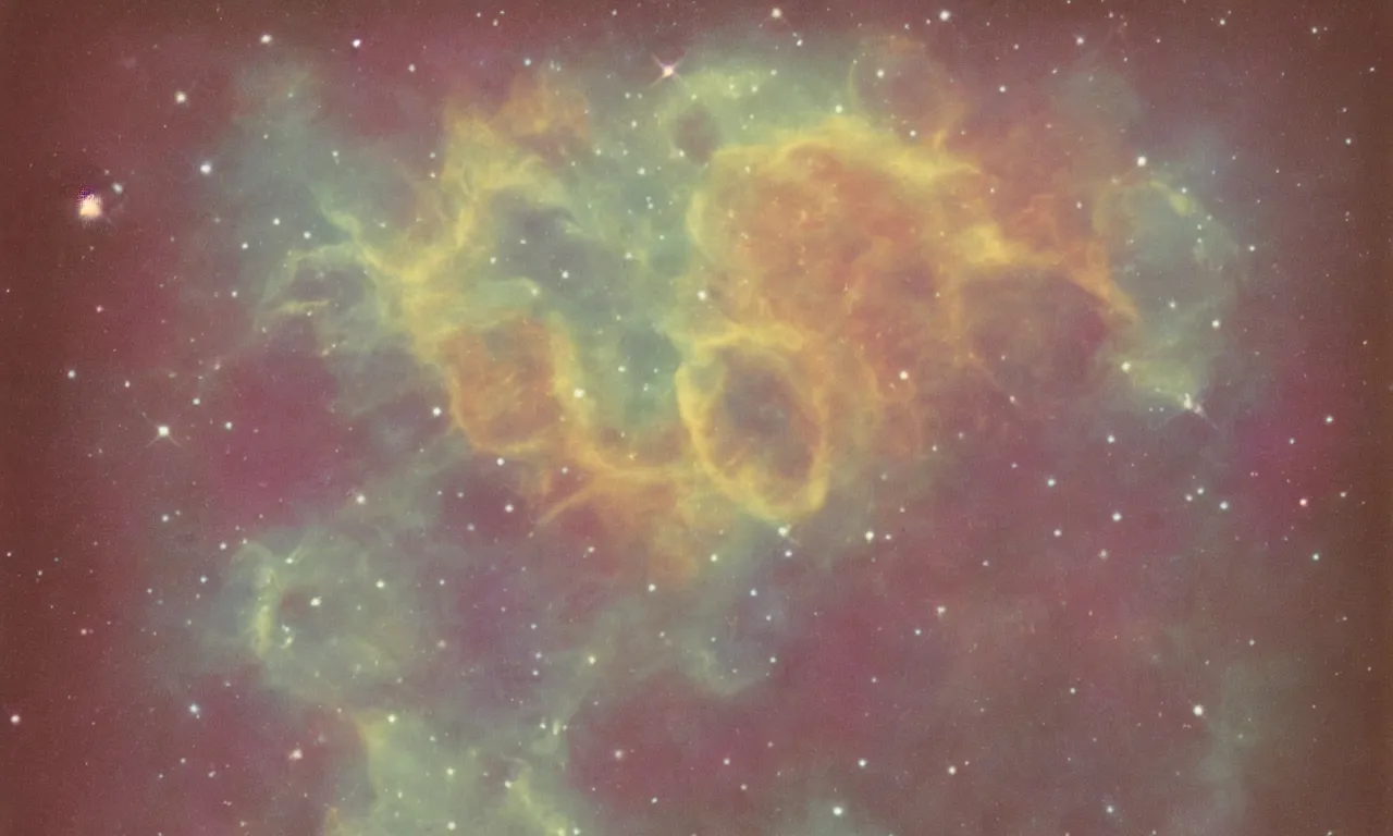 Prompt: the great teddy bear nebula polaroid 1 9 7 2