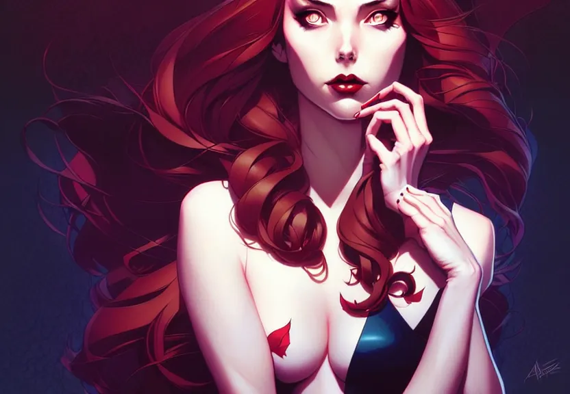 Image similar to artgerm, joshua middleton comic cover art, full body pretty kacey rohl vampire, symmetrical eyes, symmetrical face, long curly black hair, dark castle background background, cinematic lighting