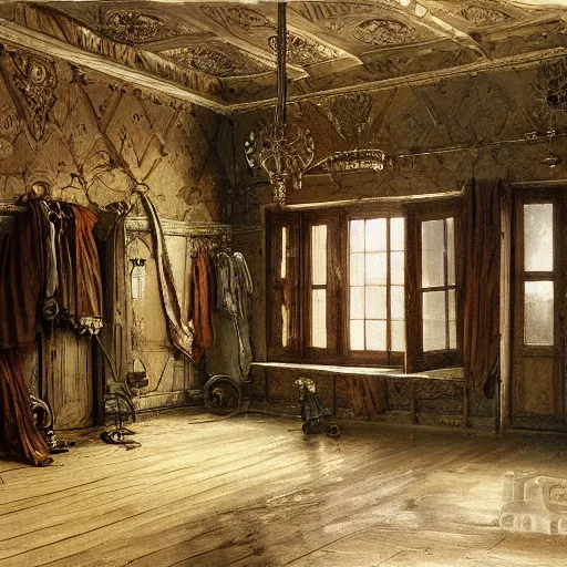 Prompt: detailed painting of a laundry room, filigree ornaments, andreas achenbach,