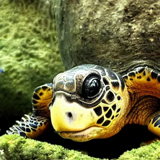 Prompt: Super intelligent turtle that created a telepathic connection with his mind