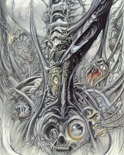 Image similar to artwork by hr giger, by roger dean, by yoshitaka amano