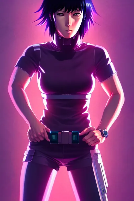 Image similar to a fullbody portrait of motoko kusanagi the major ghost in the shell : : stand alone complex, under repairs, maintenance : : by ilya kuvshinov, rossdraws, artgerm, sola digital arts, anti aliasing, raytracing : :