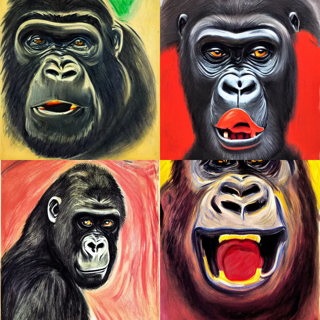 Prompt: portrait of a gorilla, in style of scream by edvard munch