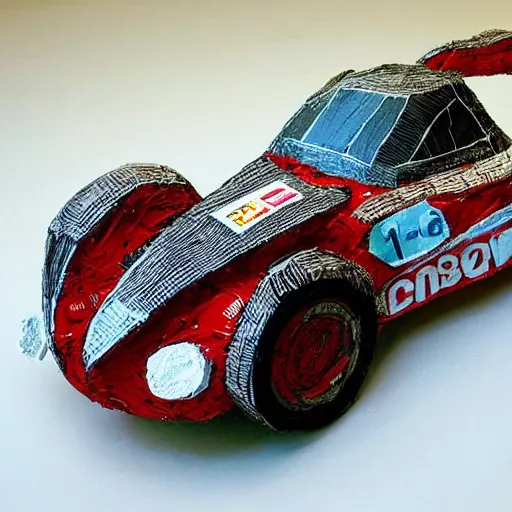 Image similar to Ferrari made of paper mache, paper mache art