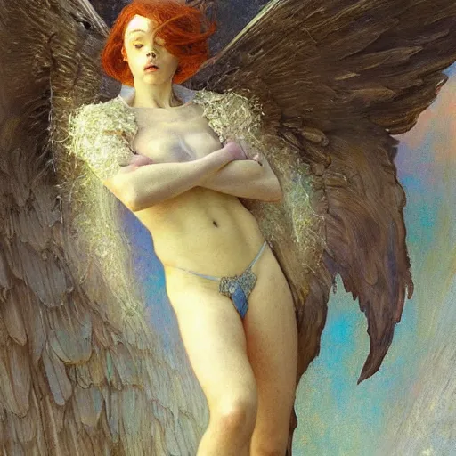 Image similar to epic masterpiece full body portrait a ghost haunting a beautiful angel, by Edgar Maxence and Ross Tran and Michael Whelan