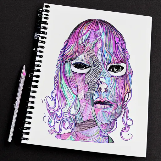 Image similar to psychedelic pencil sketches about social anxiety on a notebook