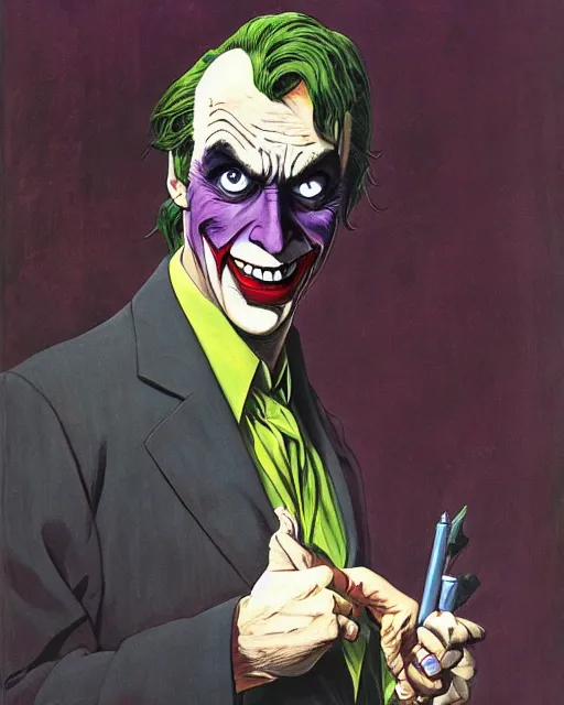 Image similar to portrait of saul goodman as the joker, colorful, art by studio ghibli and peter elson, bernie wrightson