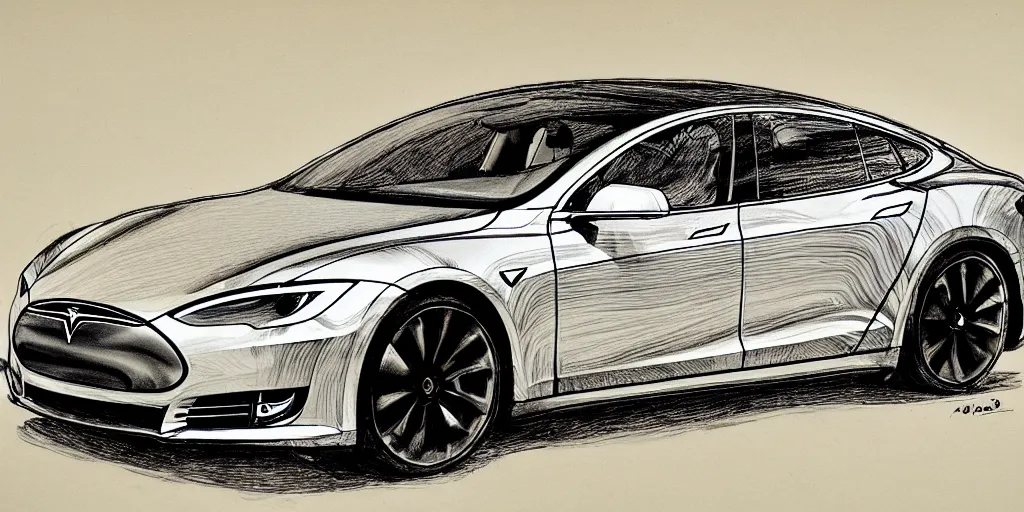 Image similar to tesla model s, yellowed paper, pen and ink, 1 5 0 0 s, 8 k resolution