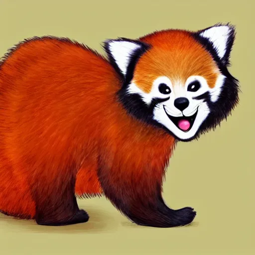 Image similar to cute cartoon drawing of a red panda waking up from bed yawning and stretching, character art, painting, trending on artstation