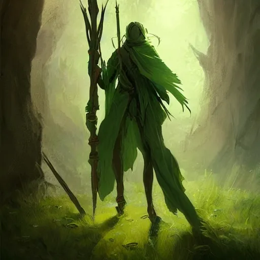 Prompt: woodnymph male druid thorns butterfly wings, holding wooden staff, green glow, artstation, fantasy, greg rutkowski