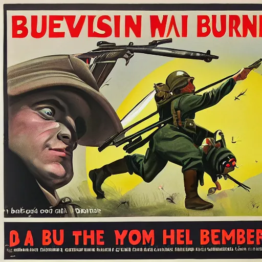 Image similar to a sleeping soldier is stung by a bumblebee, ww 2 allied propaganda poster, no text, highly detailed