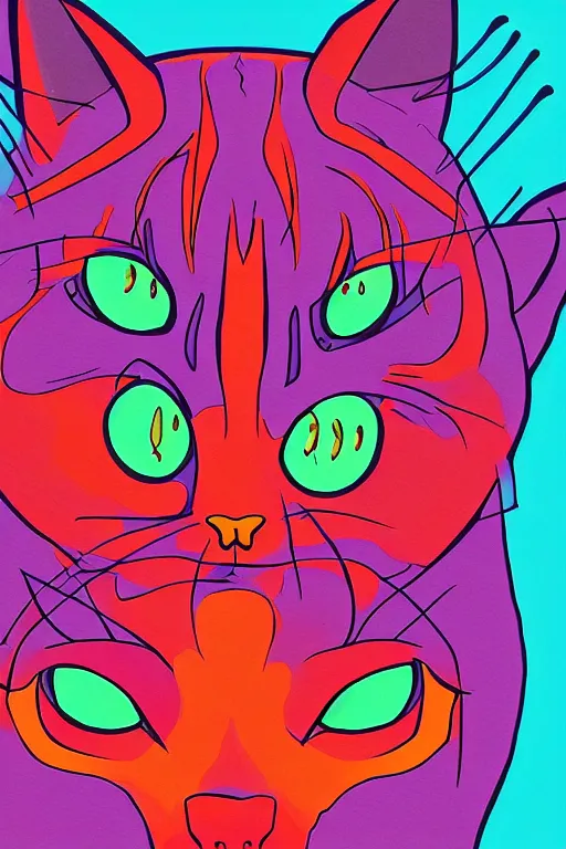 Prompt: demon cat, art by brian miller, colorful, illustration, highly detailed, simple, no jagged lines, smooth