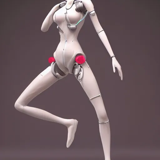 Image similar to sweet flirty gynoid posing offer herself, octane, cgi, highly detailed, photorealistic,