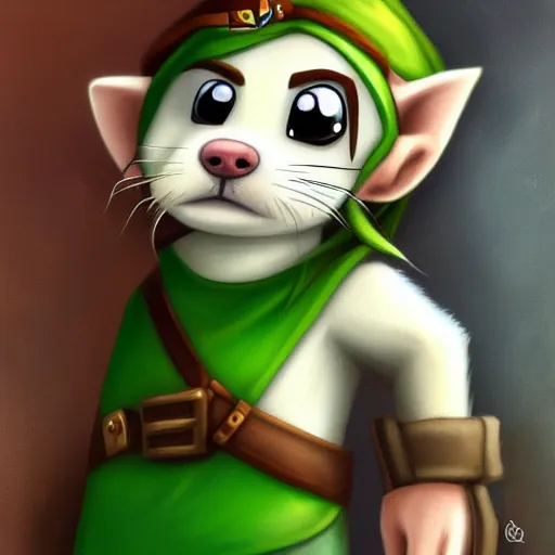 Prompt: A ferret dressed up as Link from Legend of Zelda, digital art, detailed