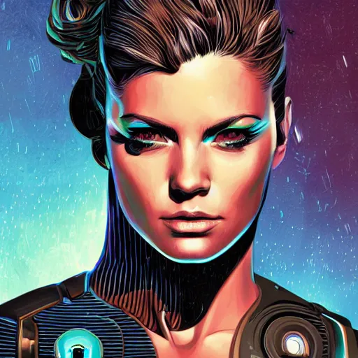 Image similar to a portrait of a female android, by Dan Mumford and Sandra Chevrier, 4k