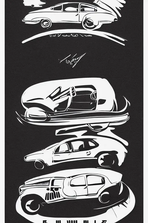 Image similar to a drawing of a car with a hat on top of it, poster art by bauhaus, behance, bauhaus, constructivism, poster art, concert poster