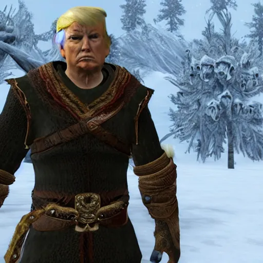 Image similar to Donald Trump in Skyrim, 8K