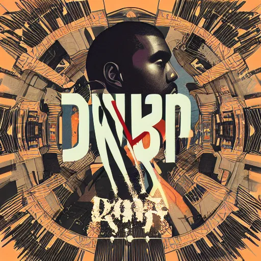 Prompt: nostalgic rap album cover for Kanye West DONDA 2 designed by Virgil Abloh, HD, artstation