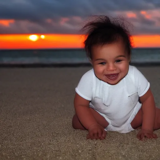 Image similar to baby smiling at sunset