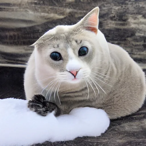 Prompt: photo of a cat and harp seal hybrid