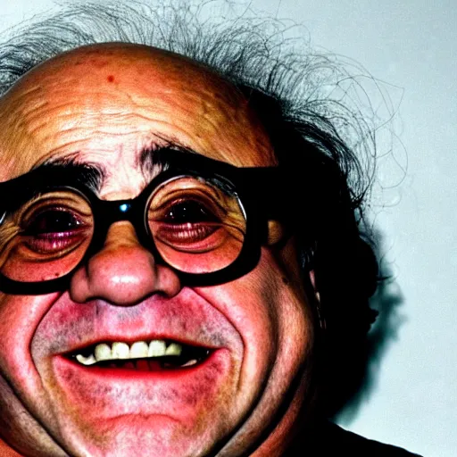Prompt: a photograph of danny devito after a truly disastrous spaghetti incident