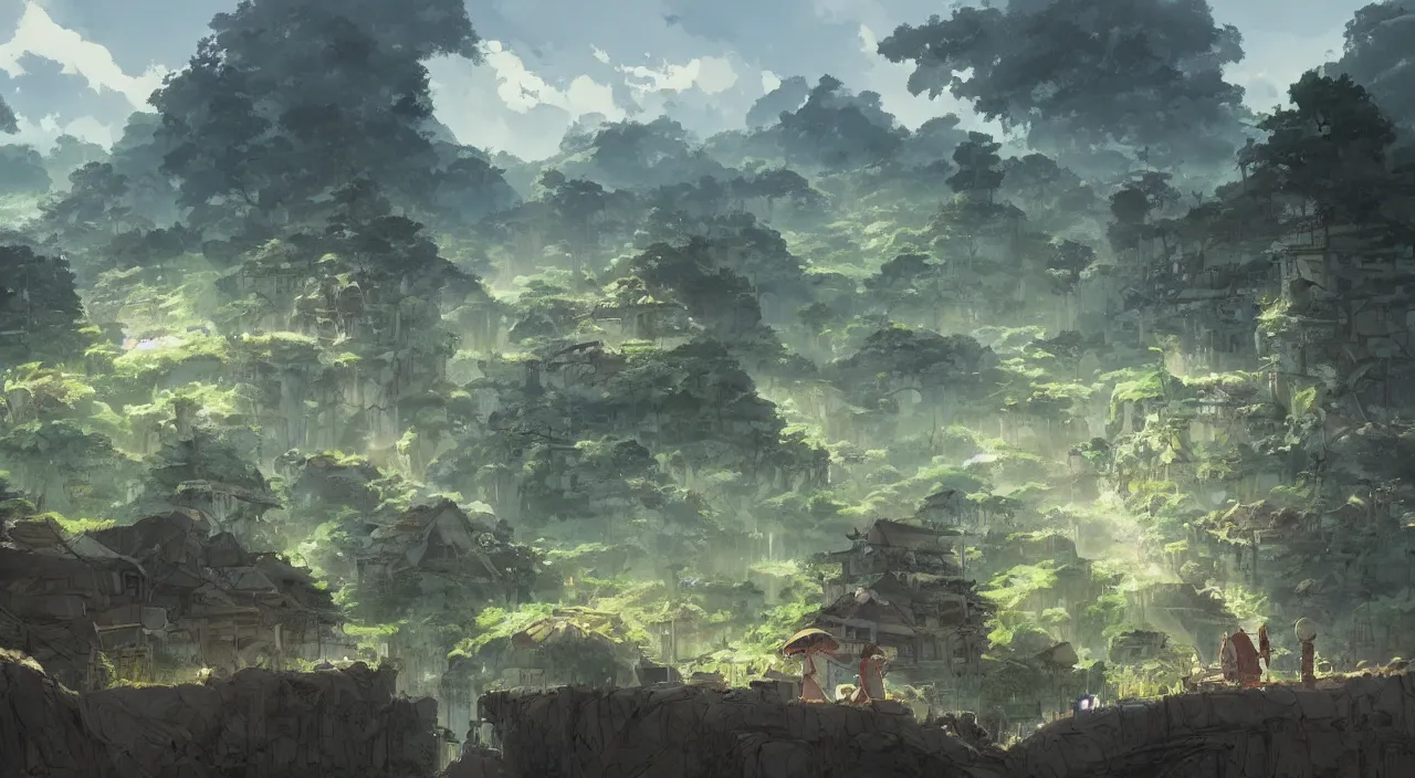 Image similar to a land divided, by studio ghibli and greg rutkowski,